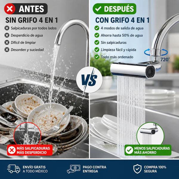 EXTENSOR DE GRIFO 360° 4 EN 1 | AHORRADOR INTELIGENTE DE AGUA
