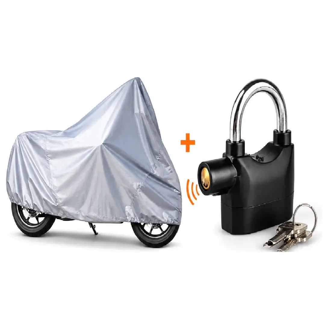 COMBO PROTEGEMAX MOTO | Cobertor Impermeable + Candado con Alarma de Seguridad