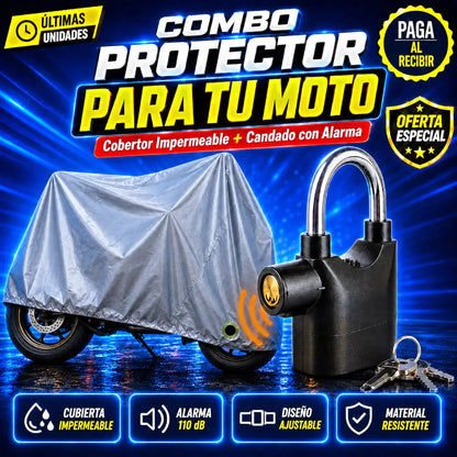 COMBO PROTEGEMAX MOTO | Cobertor Impermeable + Candado con Alarma de Seguridad